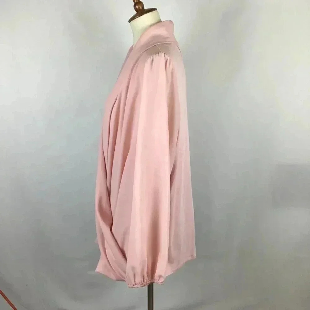 Bisou Bisou Michele Bohbot Blush Pink Wraparound Bubble Hem Top Puff Sleeves 3X - Picture 6 of 12
